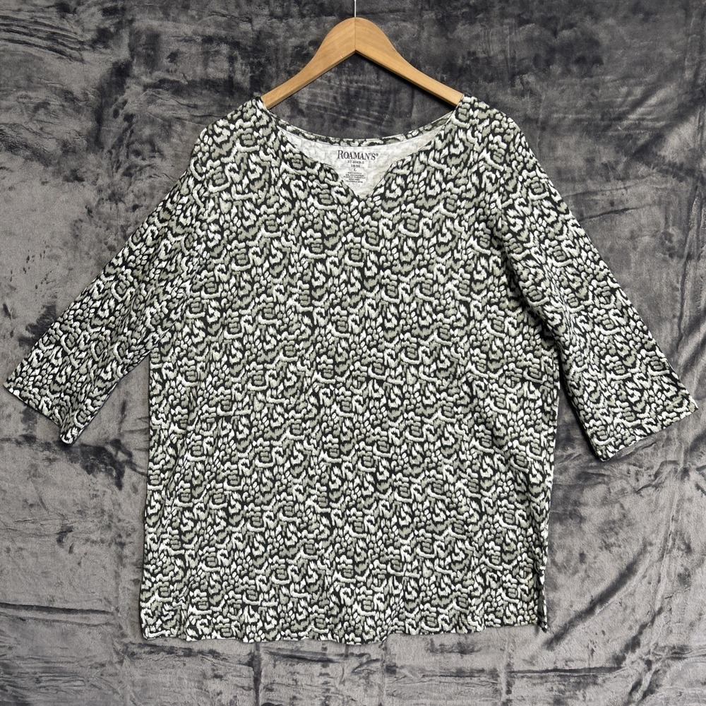 Roaman's Women's 18/20 Large ‎ Notch V-Neck Top Pullover 3/4 Sleeve Stretch